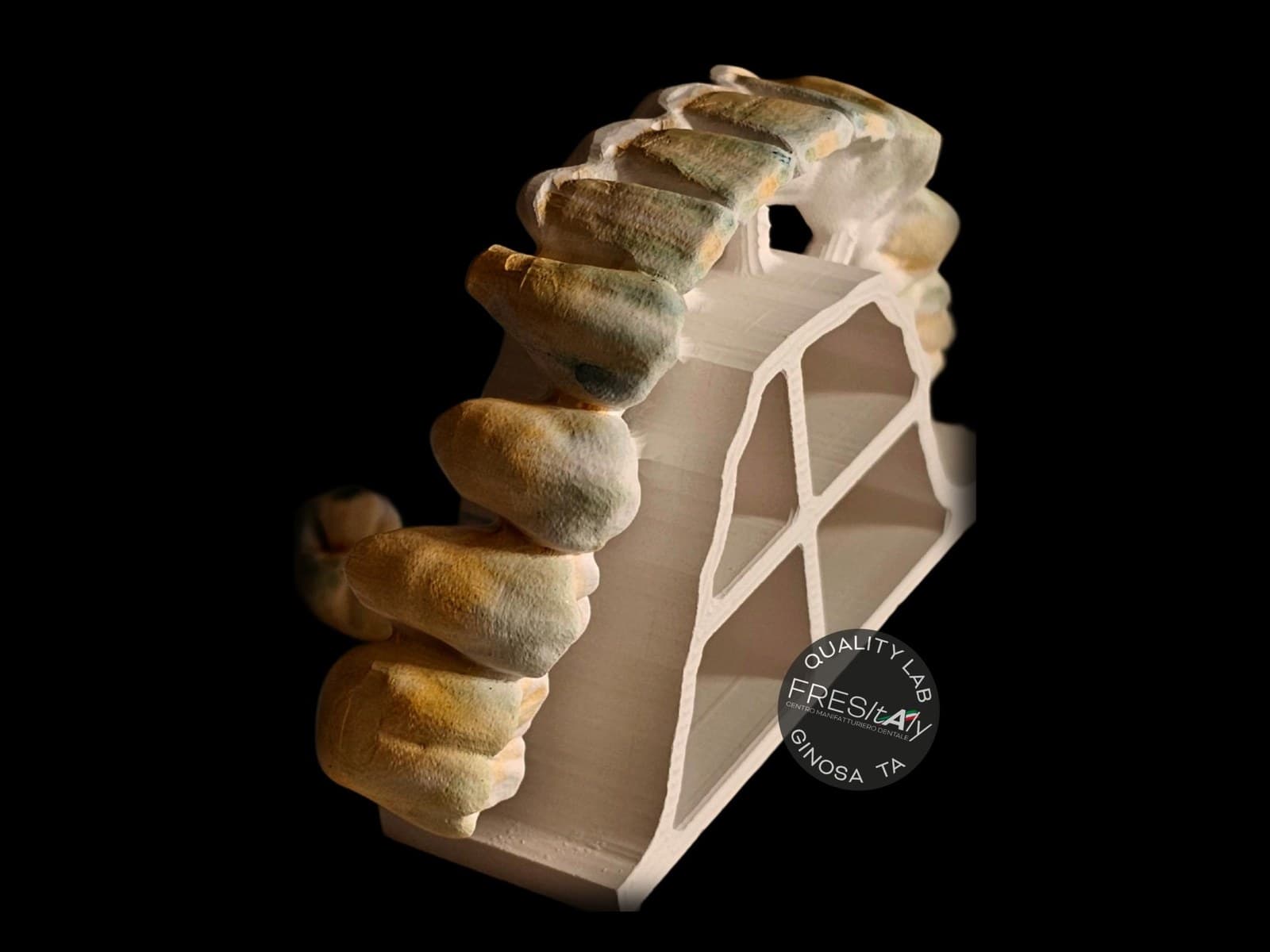 Arcata in zirconia appena fresata, prima della sinterizzazione